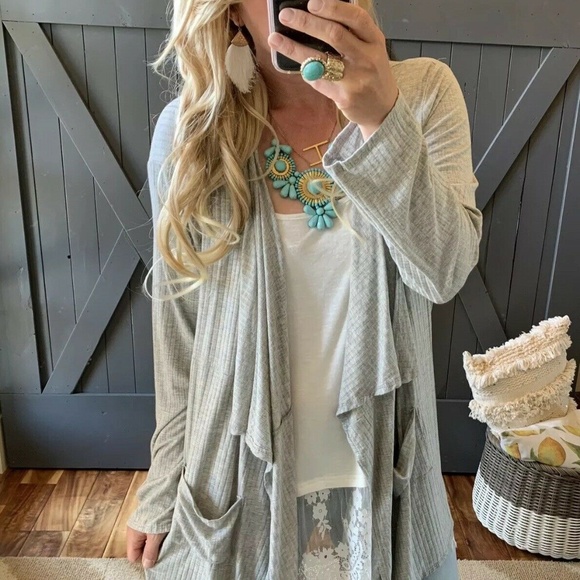 Figleaffashion Sweaters - Plus Size Grey Pocketed Cardigan Sweater Top NWT!